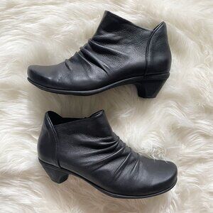 Naot Soft Black Ruched Leather Advance Ankle Heel Booties